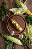 Grilled corn on the cob with garlic butter