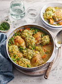 Spring chicken stew with dumplings