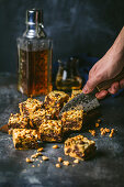 Chocolate butterscotch blondie with hazelnuts