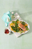 Avocado and orange salad with salmon