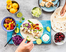 Fish tacos with apricot salsa