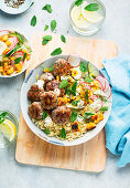 Turkey meatballs cooked in the hot air fryer with fennel salad