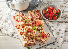 Coconut strawberry crumble cake squares