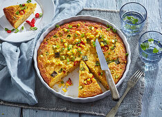 Cornbread with spring onions and chili peppers