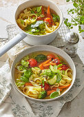 Spring noodle soup with ribbon noodles