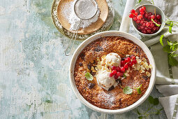 Chocolate baked cookie in baking dish