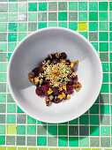 Beet salad with sprouts and capers