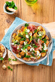 Simple Italian bread salad with tomatoes and peaches