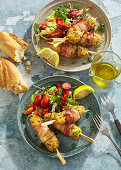 Fish skewers with bacon