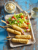 Corn dogs with garlic mayonnaise