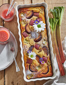 Vanilla rhubarb cake with plums