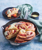 Strawberry yeast strudel bread with custard sauce