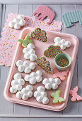 Meringue clouds with chocolate and sprinkles