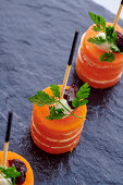 Carrot and goat's cheese tower with cumin