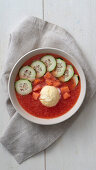 Currant and watermelon soup with cucumber and ice cream