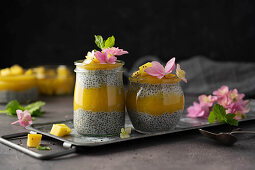 Chia-Pudding mit Mango-Smoothie