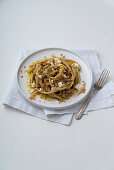 Bucatini with anchovies and spicy crumbles