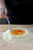 Make pasta dough: Mix the egg with the flour