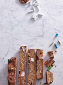 Milk chocolate with licorice candies and gingerbread