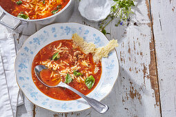 Milanese tomato soup with ground meat and orzo