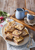 Chocolate pudding cookie bar slices with nuts