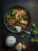 Roast pork with leaf spinach