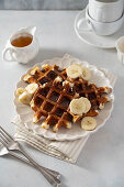 Vanilla waffles with bananas and honey