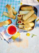 Hot air fryer spring rolls with vegetable filling and dip