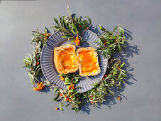 Sea buckthorn jam on bread