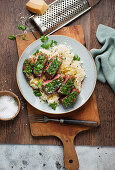 Herbed beef steak with risotto