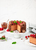 Ferrero Rocher cheesecake with raspberries