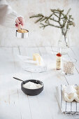 Ingredients for Christmas cookies: Flour, egg, butter and brown sugar