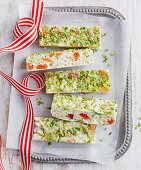 White Christmas bars with puffed rice, apricot and pistachios