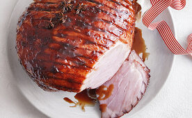 Sticky ham with spiced plum glaze