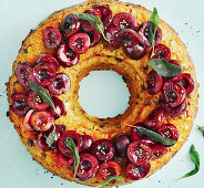 Sweet potato and rice wreath with pickled cherries (vegan)