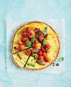 Ricotta cheesecake with balsamic vinegar, roasted thyme shallots and tomatoes