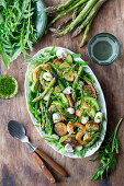 Asparagus and potato salad with shrimp