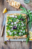 Asparagus puff pastry tart with radishes