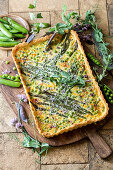 Green pea and asparagus tart