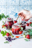 Strawberry jam with purple basil