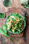 Wild garlic prawn salad