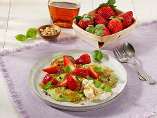 Herb pancakes with strawberries