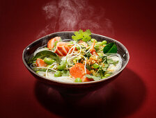 Thai poultry stock with salmon and glass noodles