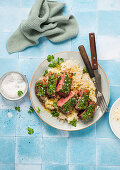 Herbed steak with risotto