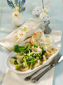 Warm salad with turnips, green asparagus and wild garlic