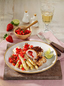 Stuffed chicken breast with white asparagus and strawberry salsa