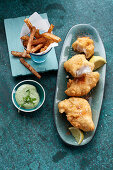 Fish and chips with kohlrabi fries