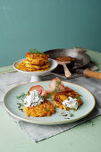 Pumpkin rösti with ham and pumpkin seed sour cream