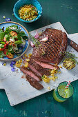 Smoked flank steak with pineapple and chilli salsa
