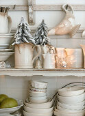 Crockery shelves with Christmas decorations